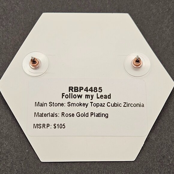 Bomb Party RBP4485 "Follow My Lead" Smokey Topaz Cubic Zirconia Earrings - Picture 4 of 5